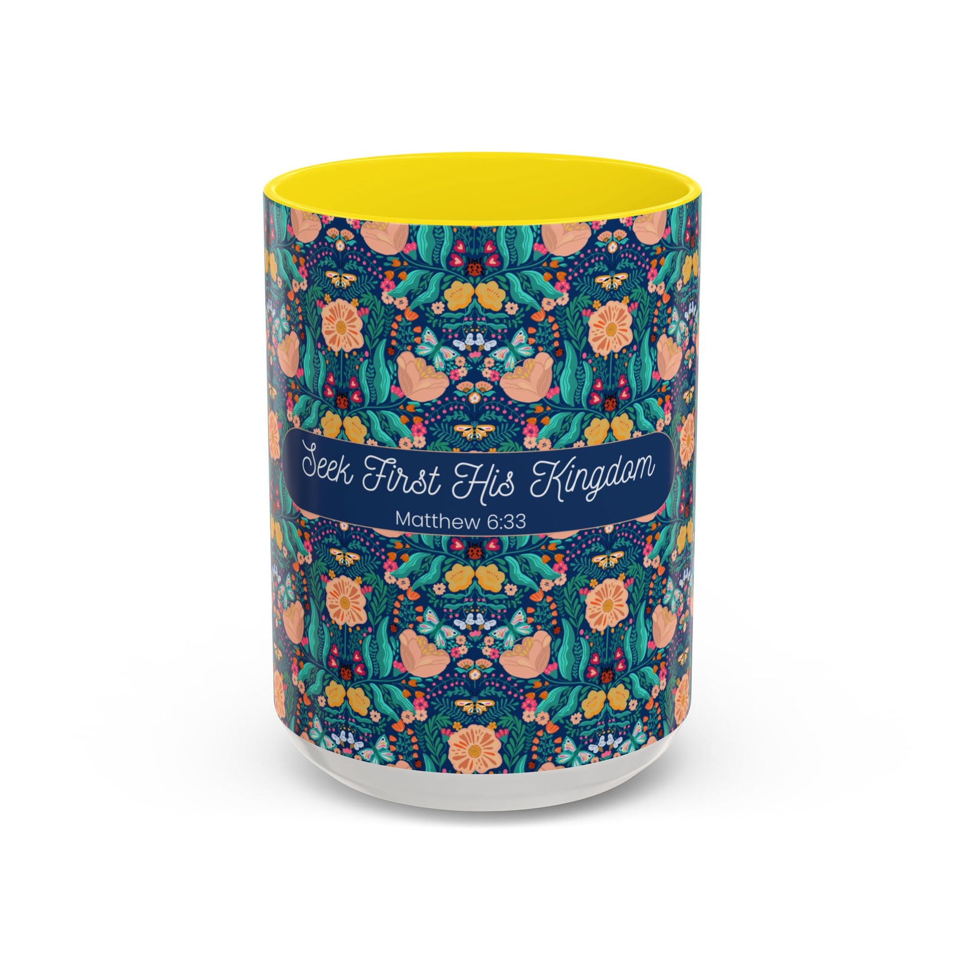 matthew 6:33 christian coffee mug 15oz orange floral women